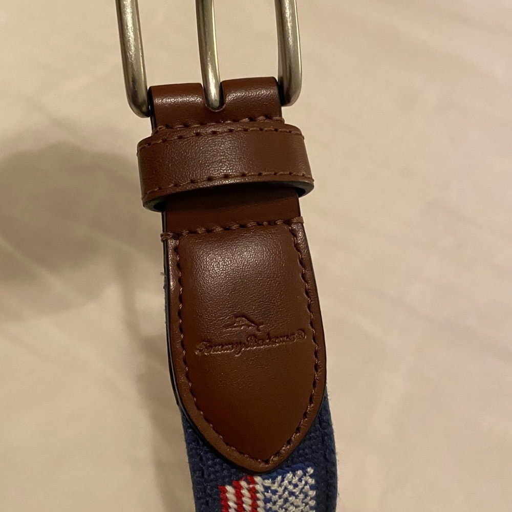 Men's Navy and Brown Flag Pattern needle point Belt - Picture 2 of 8